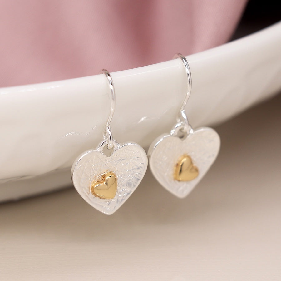 Heart earrings with gold plated inset heart