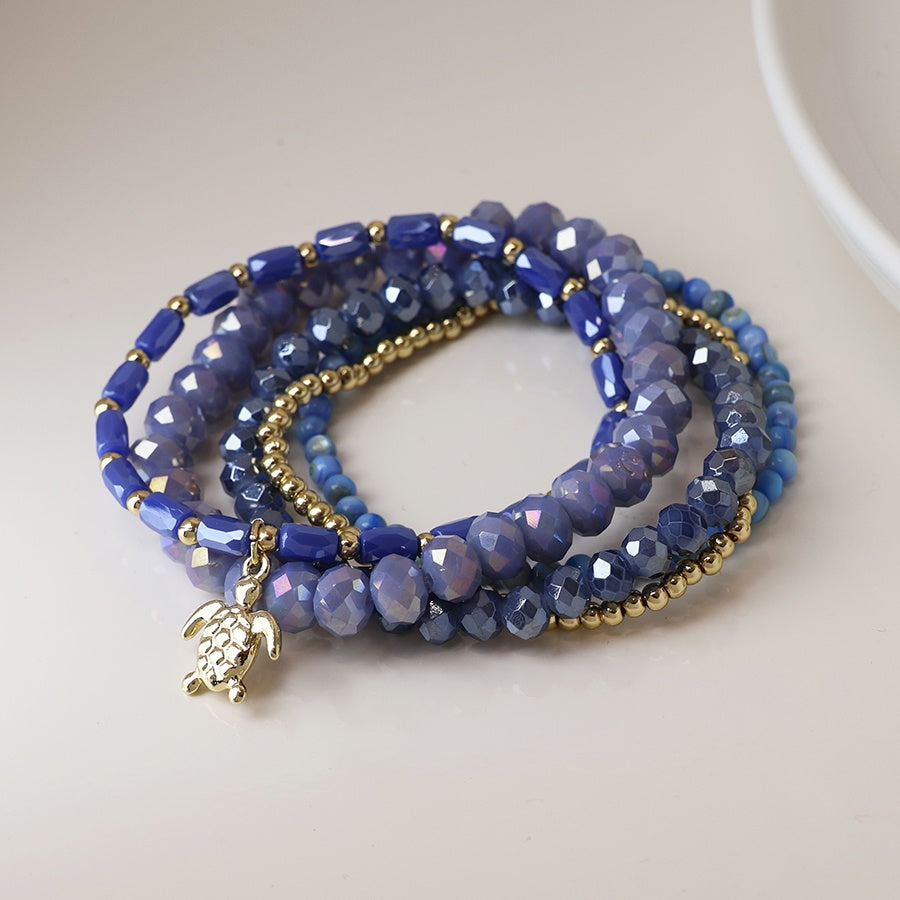 Blue mix semi precious bead 5 bracelet stack