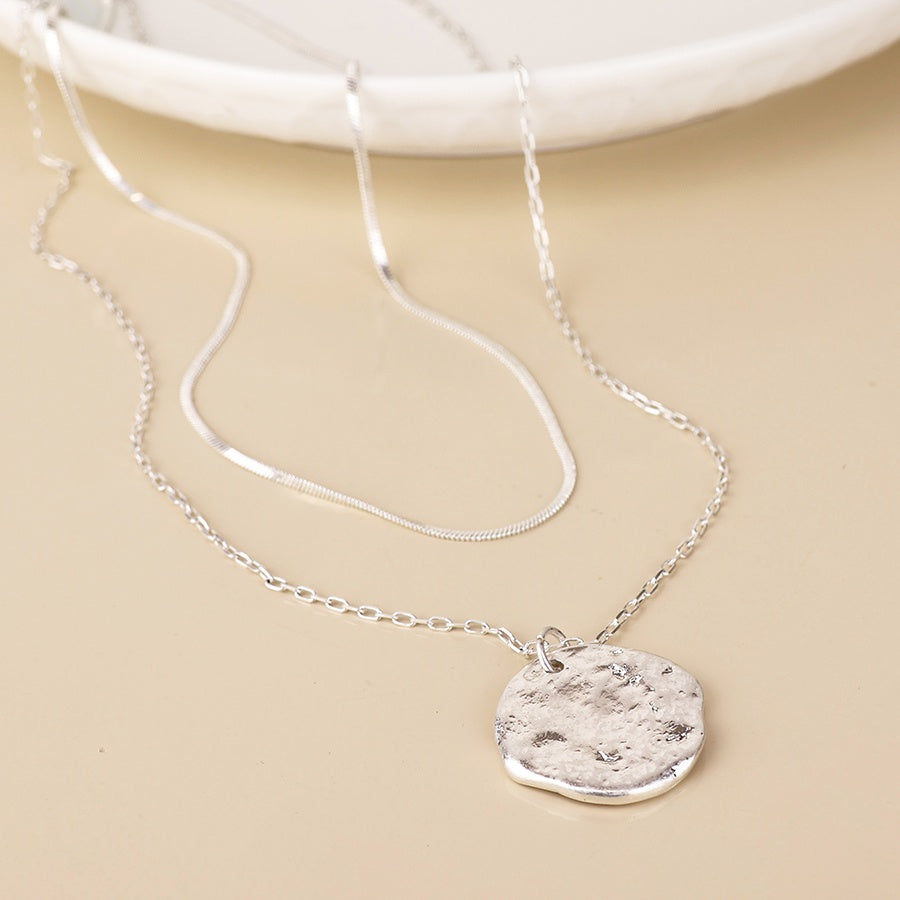 Solstice eclipse double necklace-worn silver