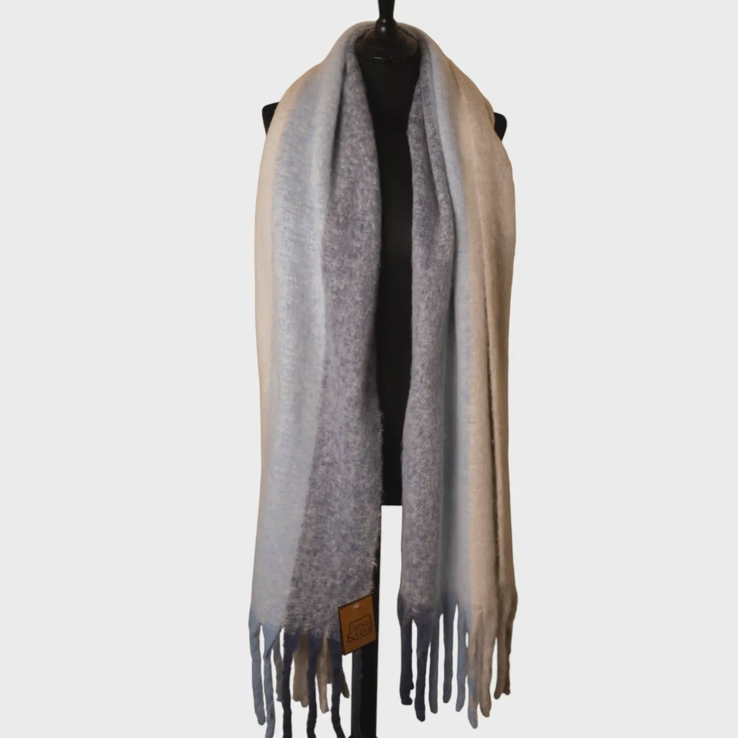 Grey & Blues Striped Chunky Winter Scarf SW761