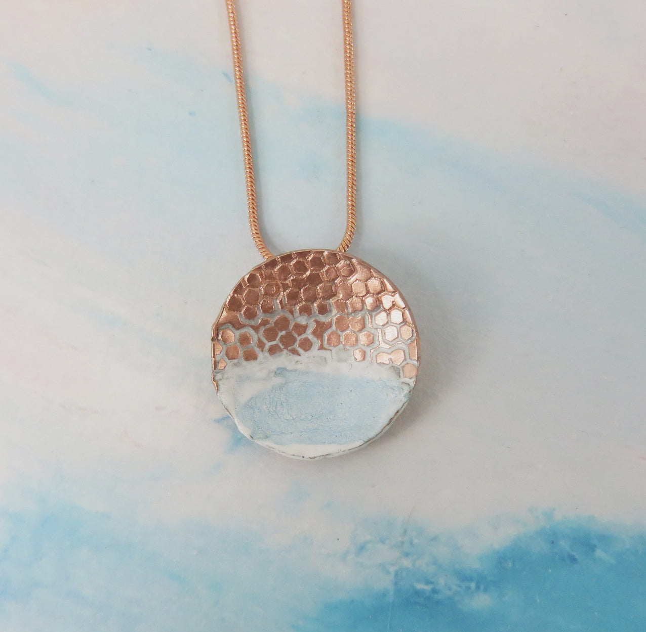 Round, Domed and Textured Copper Pendant with Enamel