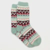 Imogen fluffy duck egg and wine mix scandi zigzag socks