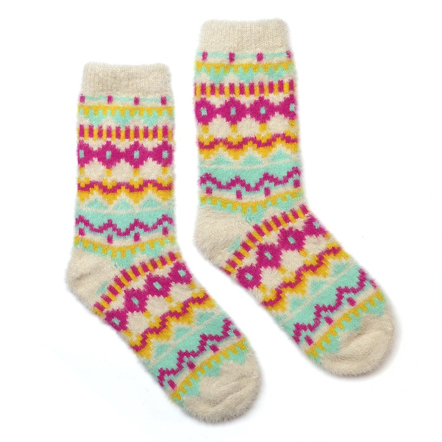 Mia fluffy cream and neon mix scandi pixel socks
