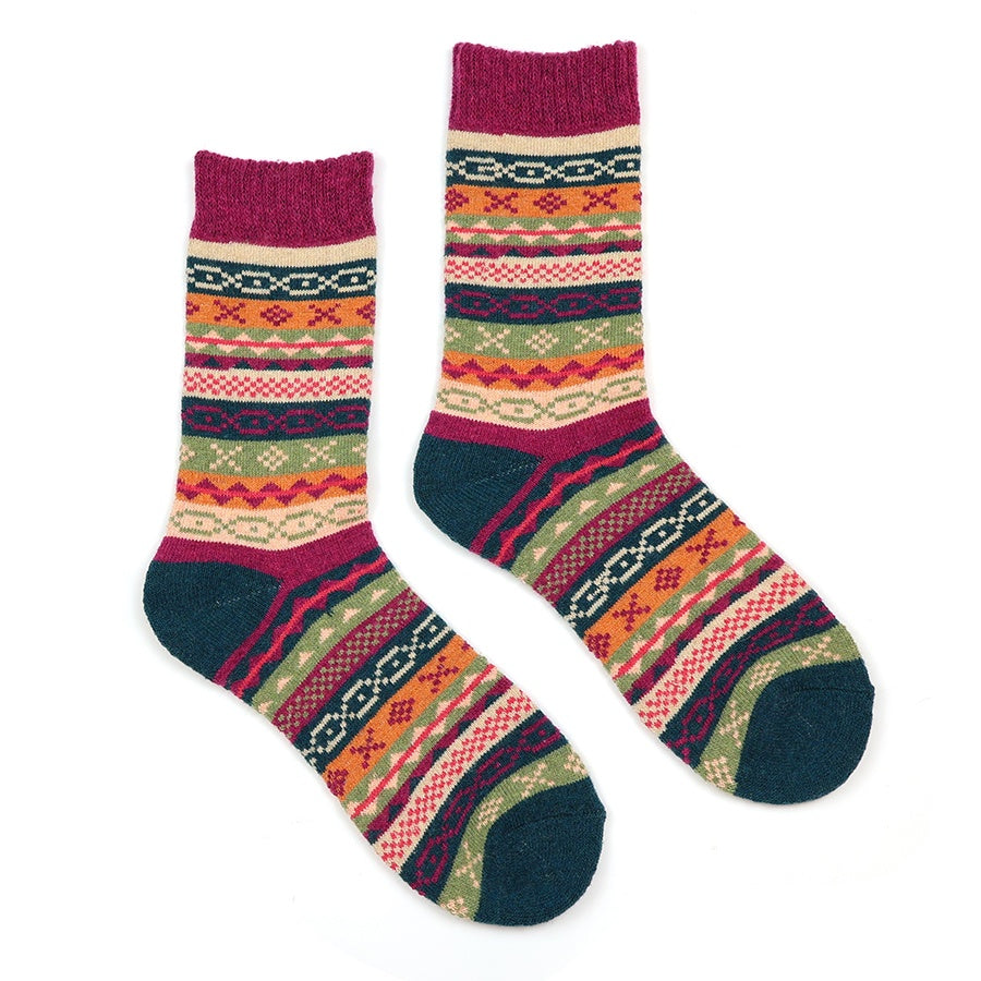 Lacey magenta teal mix multi pattern stripe socks