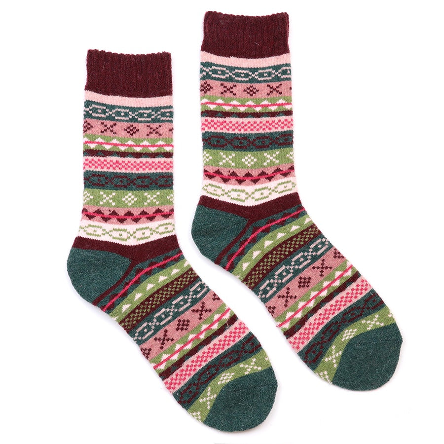 Lacey green pink mix multi pattern stripe socks