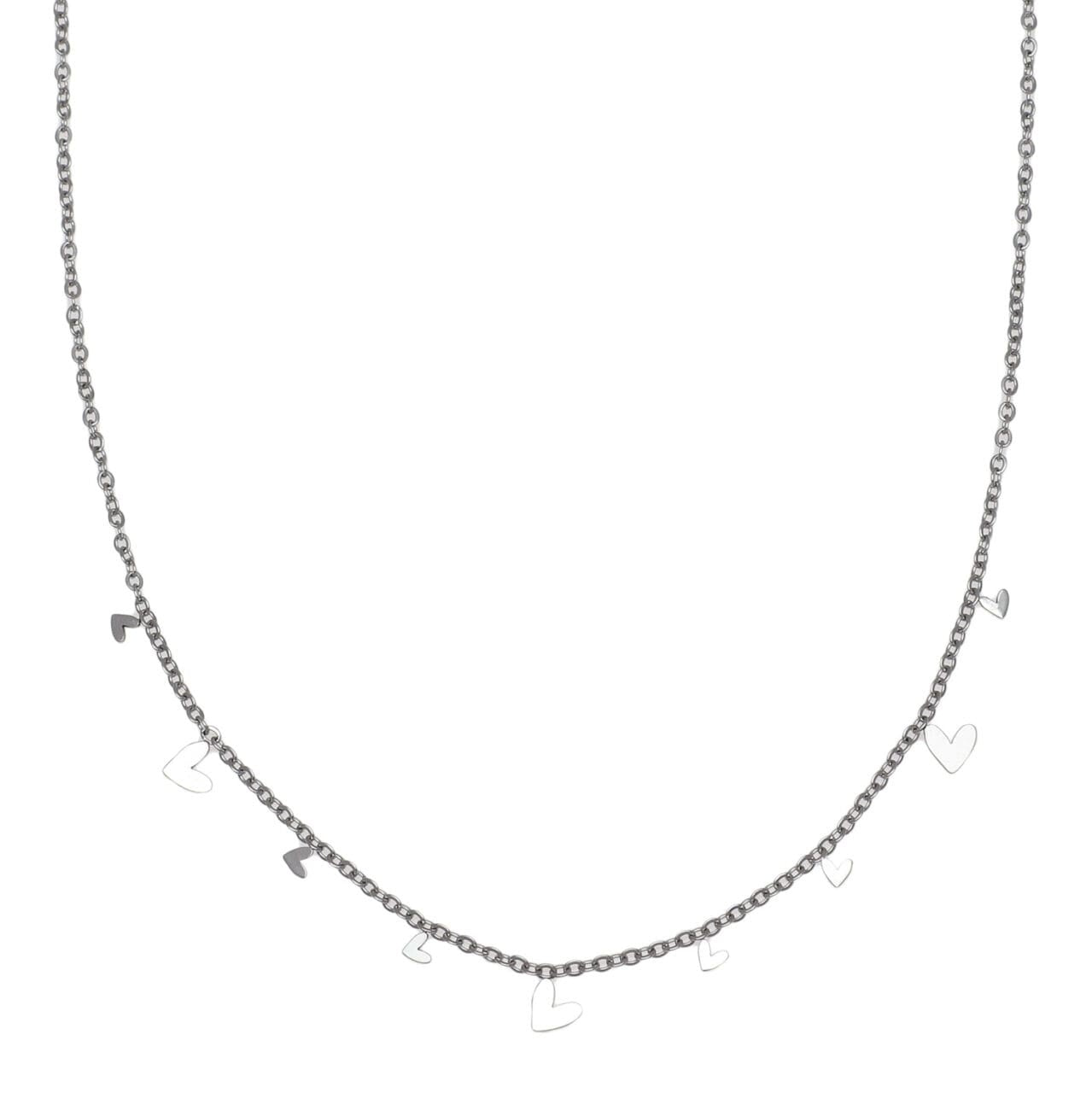 Necklace Waterproof Dainty Sketched Hearts Silver