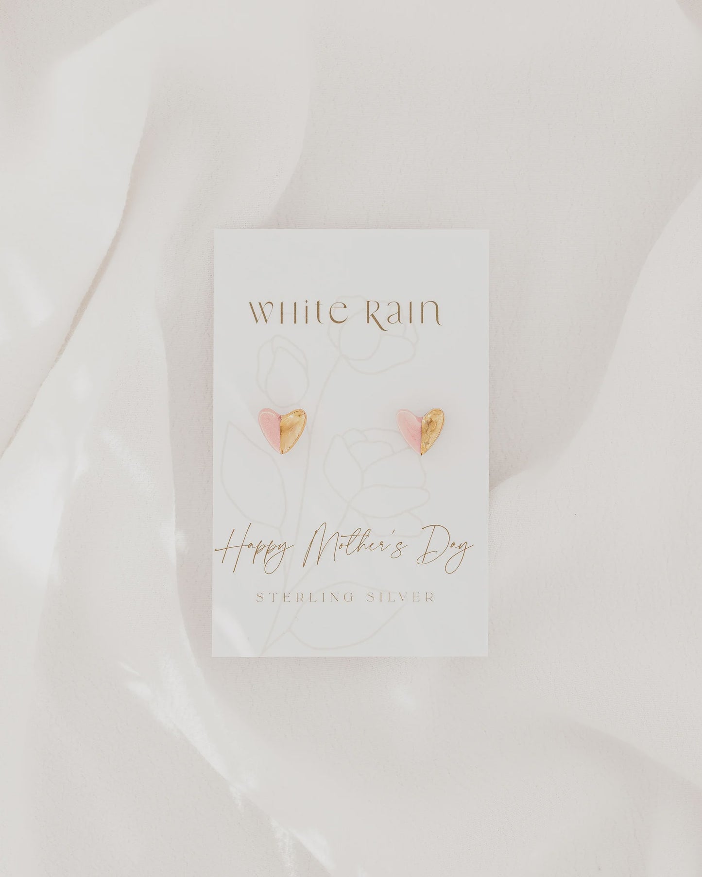 Pink and gold ceramic heart earrings