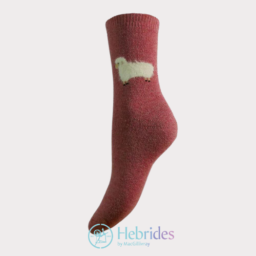 Pink Wool Blend socks with fluffy sheep size 4-7