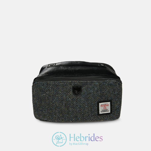 Black and grey herringbone Harris tweed - Wash bag
