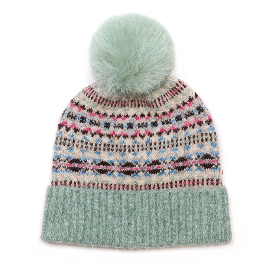 Iris mint mix patterned recycled blend bobble hat
