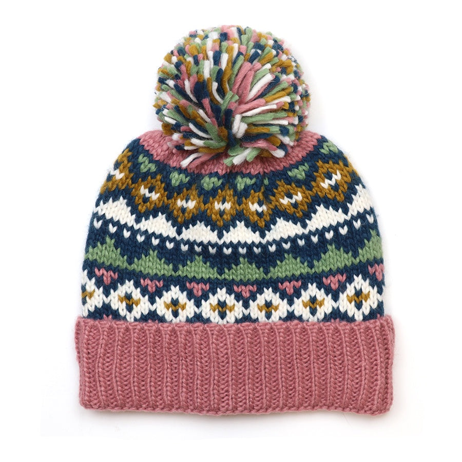 Valentina rose pink mix pattern knit bobble hat