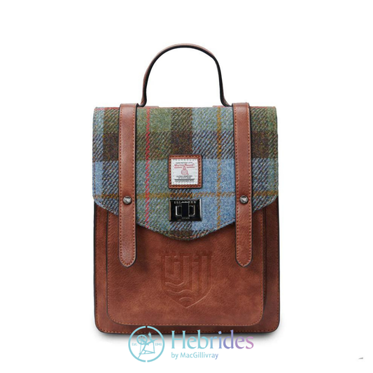Chestnut and blue tartan Harris Tweed - mini Carloway bag
