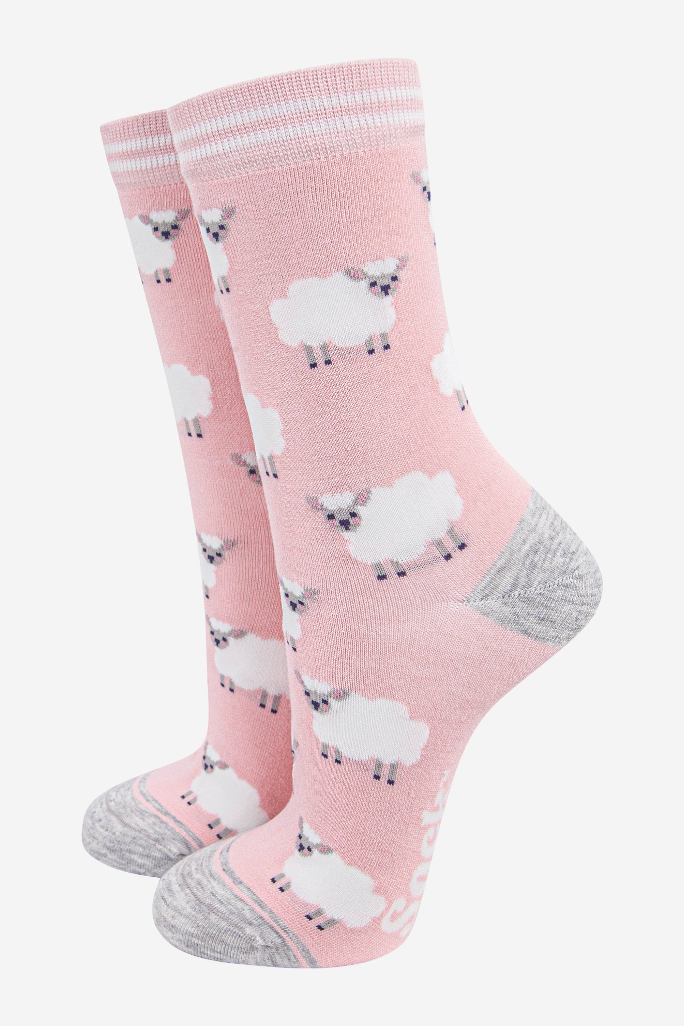 Women's Bamboo Socks - Light Pink/Grey Marl, Sheep - UK 3-7 | EU 36-40 | US 5-9