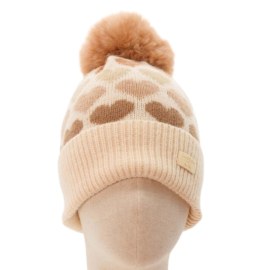 Hat Pompom Hearts Taupe