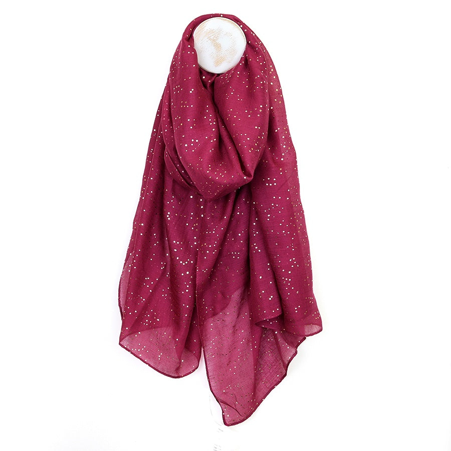 Shirley rich magenta metallic speckle print recycled scarf