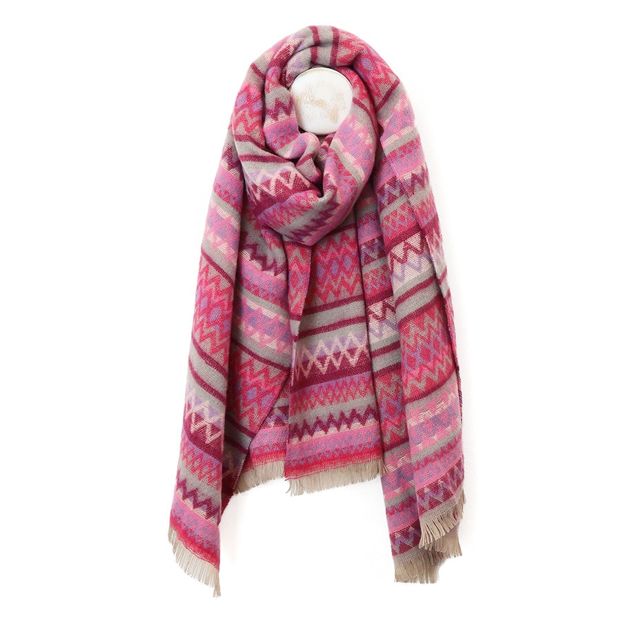 Zadie pink and lilac mix zigzag stripes scarf with fringe