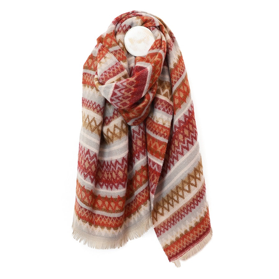 Zadie rust and taupe mix zigzag stripes scarf with fringe