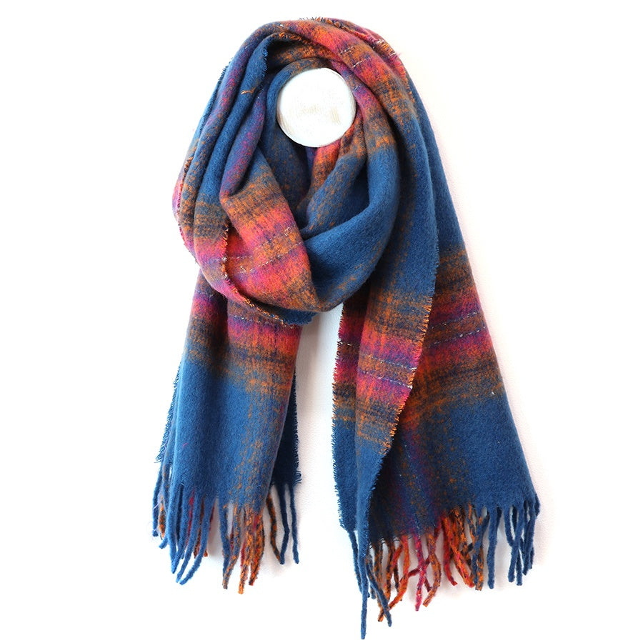 Miranda bluepink and orange mix cosy check sections scarf