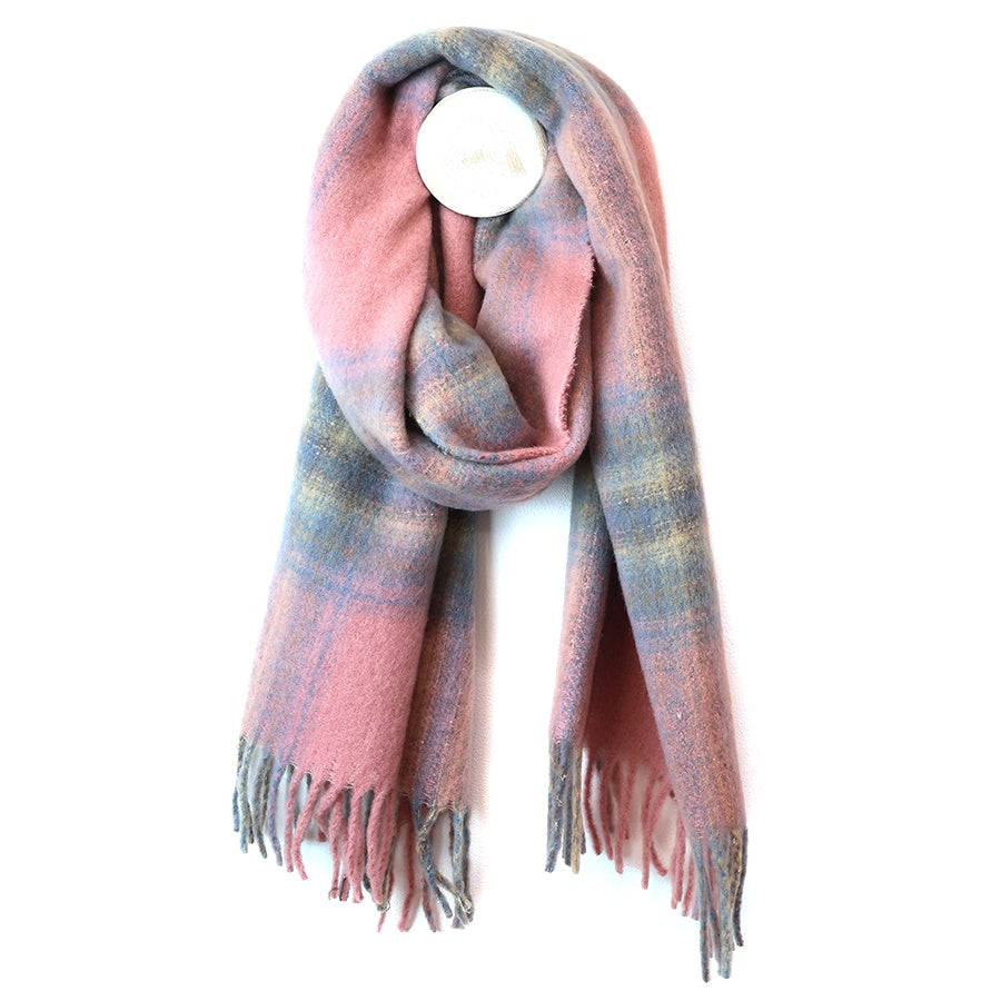 Miranda pastel pinkblue and grey mix cosy check sections scarf