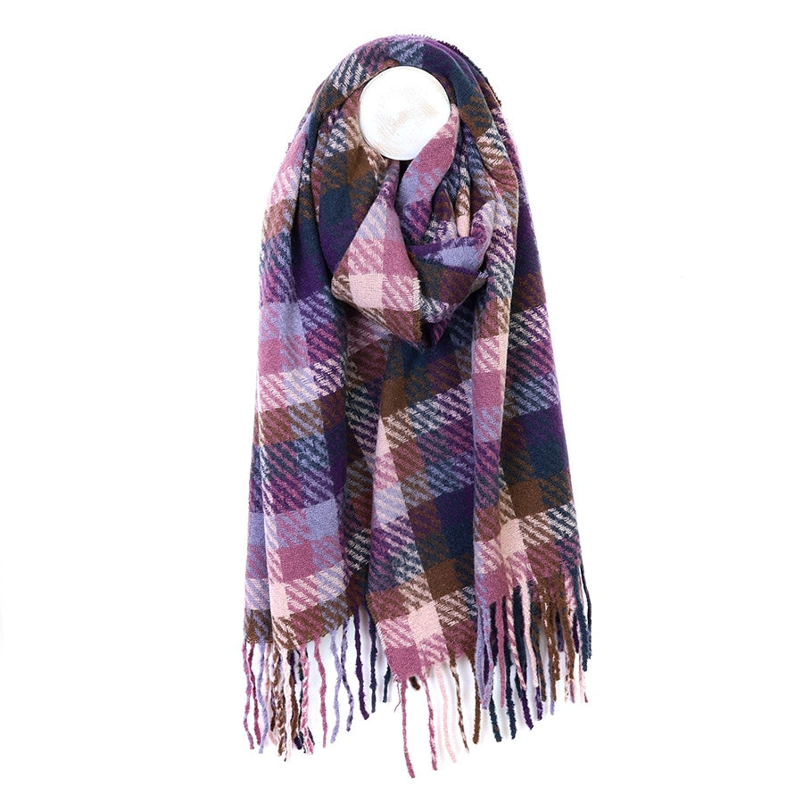 Jessica navy mauve and brown mix check weave scarf