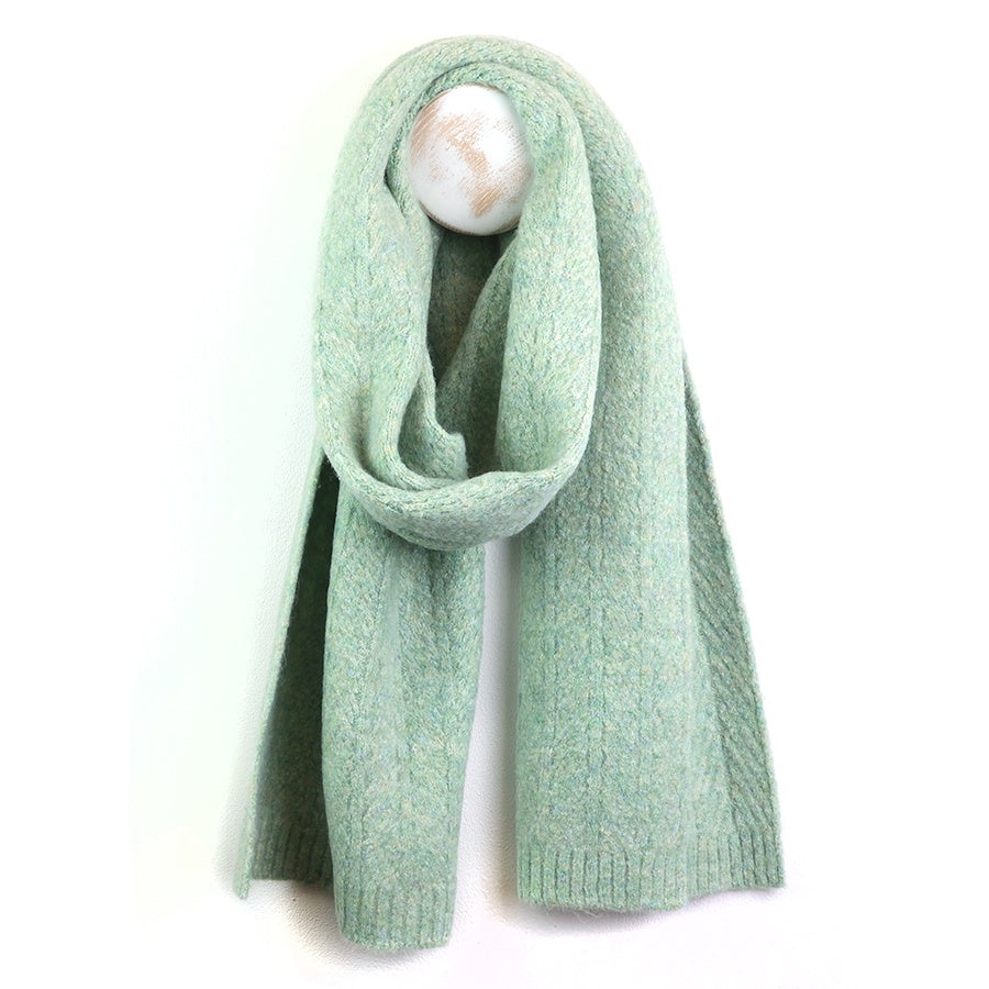 Charlotte mint green herringbone knit recycled blend scarf