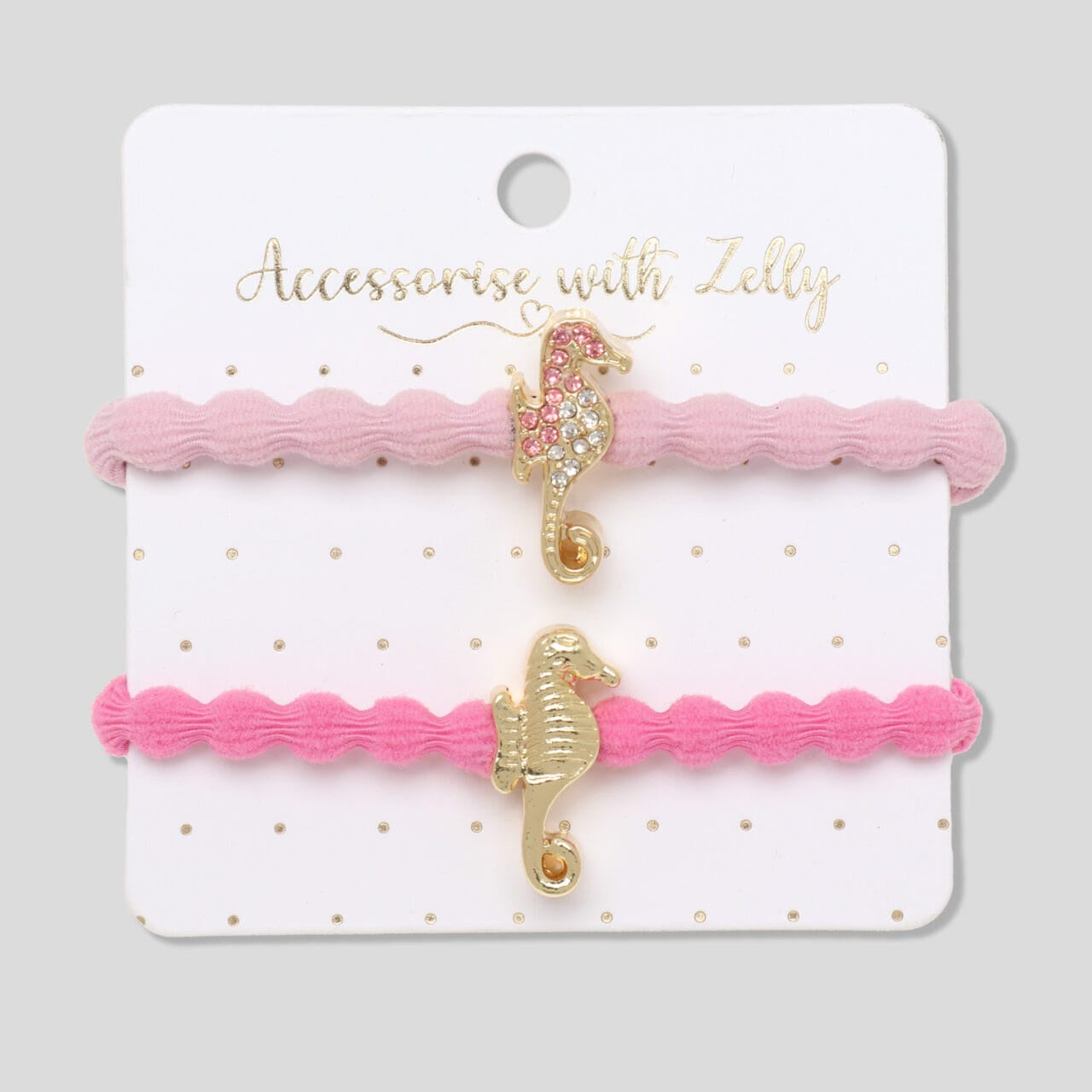 Charm Hair Tie Gold Seahorse Pink Set Of 2