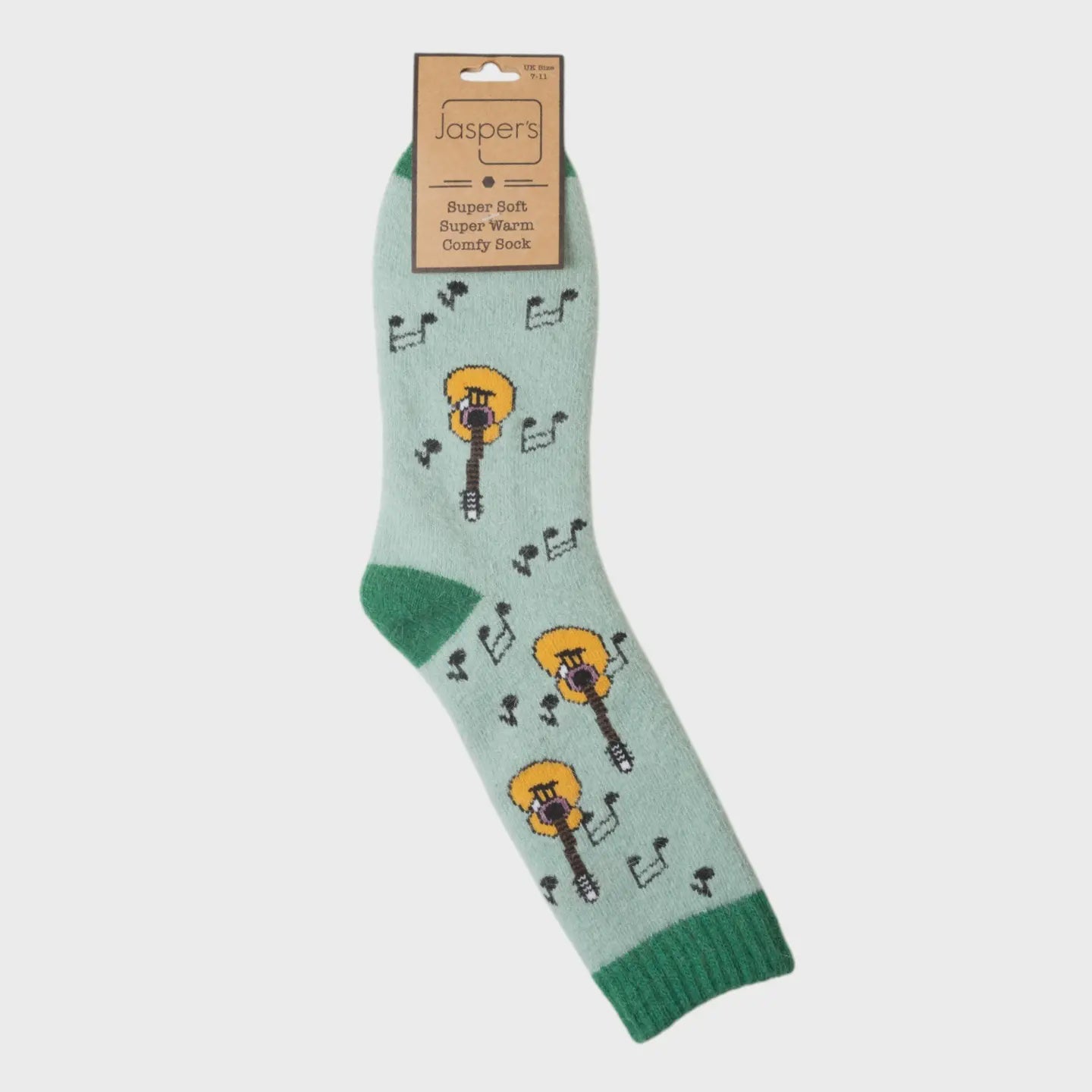 Green Guitar Print Cosy Men's Socks JS971