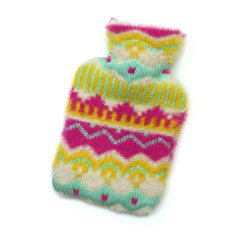 Mia fluffy cream and neon mix scandi pixel hotwater bottle