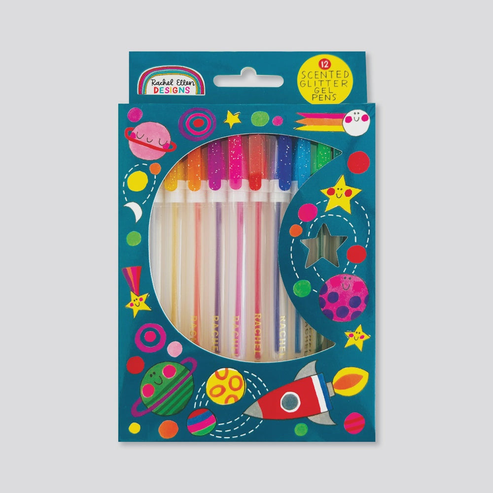 Scented Glitter Gel Pens - Moon & Rocket