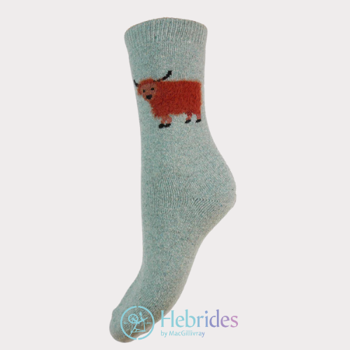 Light Blue Fluffy Highland Cow socks size 4-7