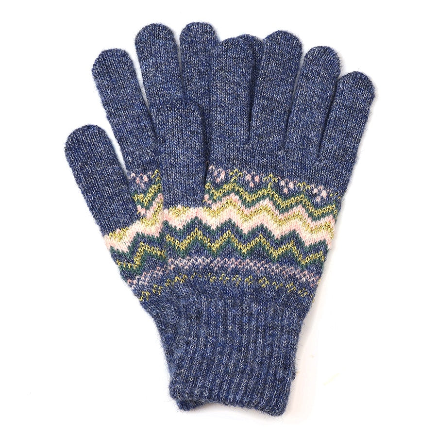 Sofia recycled blend denim mix fair isle knit gloves