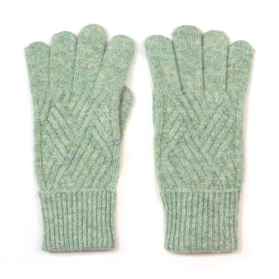 Charlotte recycled blend mint green cable knit gloves