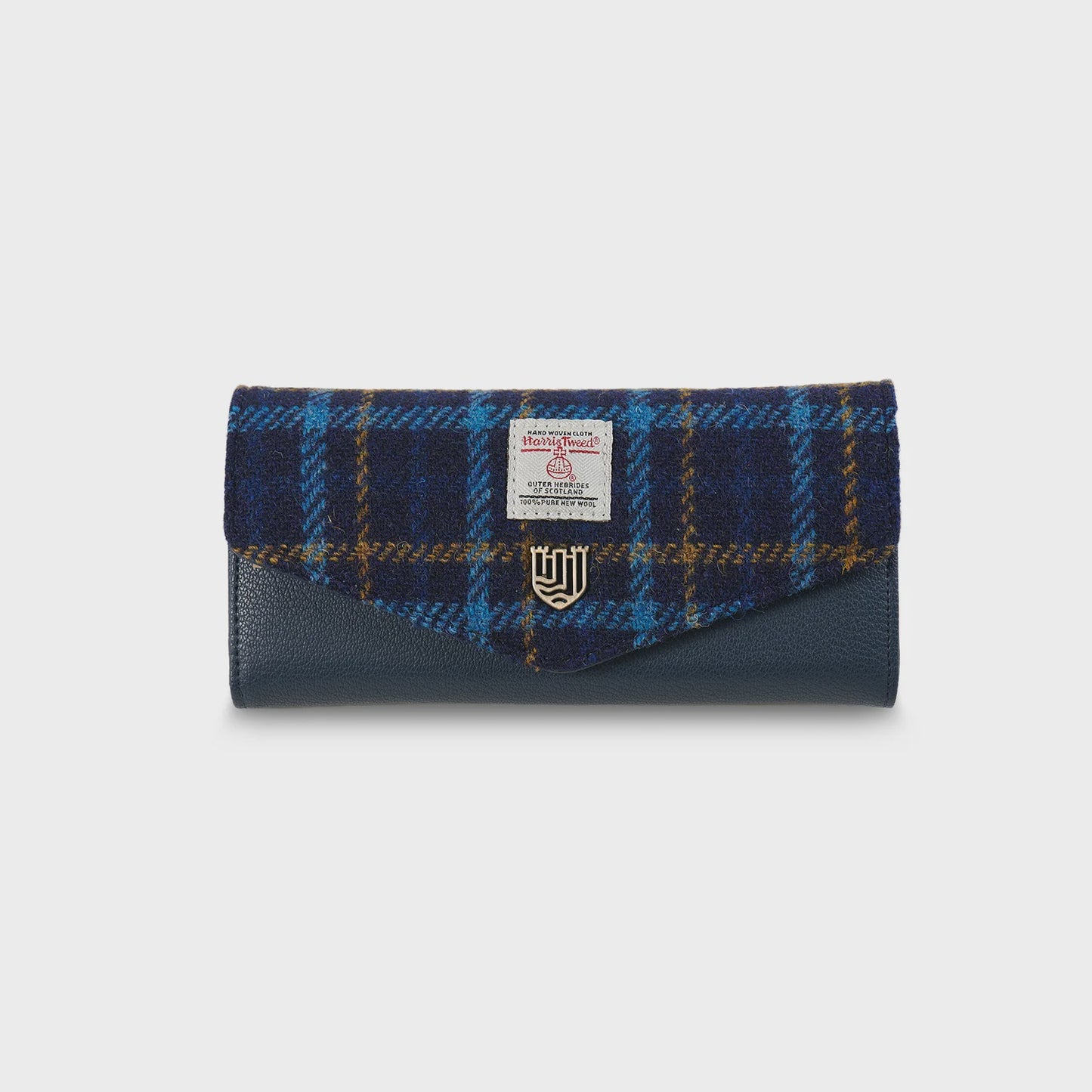 Navy & beige tartan Harris Tweed - large clasp purse
