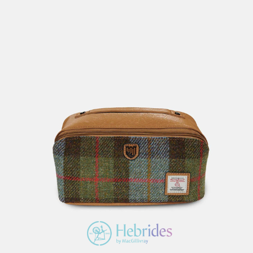 Chestnut & blue tartan Harris tweed - Wash bag