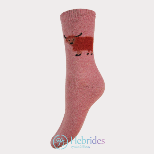 Pink Fluffy Highland Cow socks size 4-7
