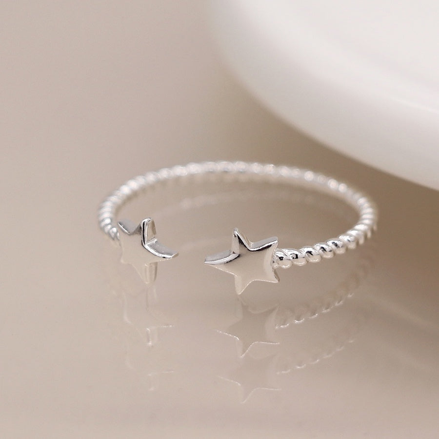 Silver open stars ring - size 57 (med)