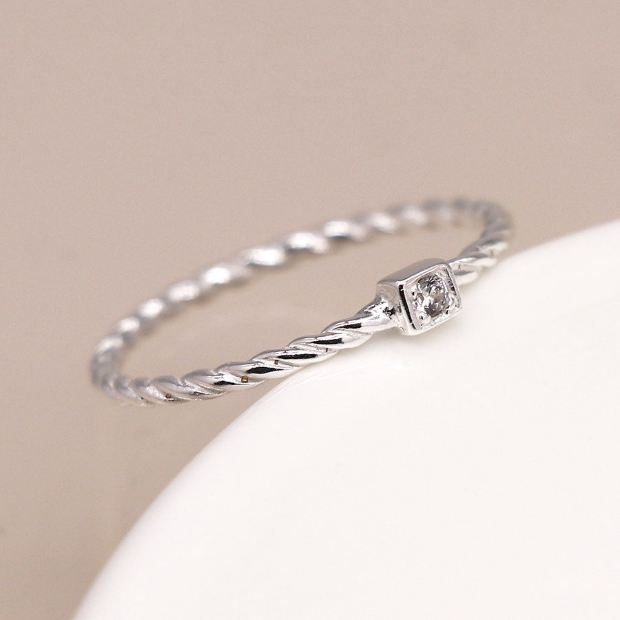 Silver twist ring with cz - size 57 (med)