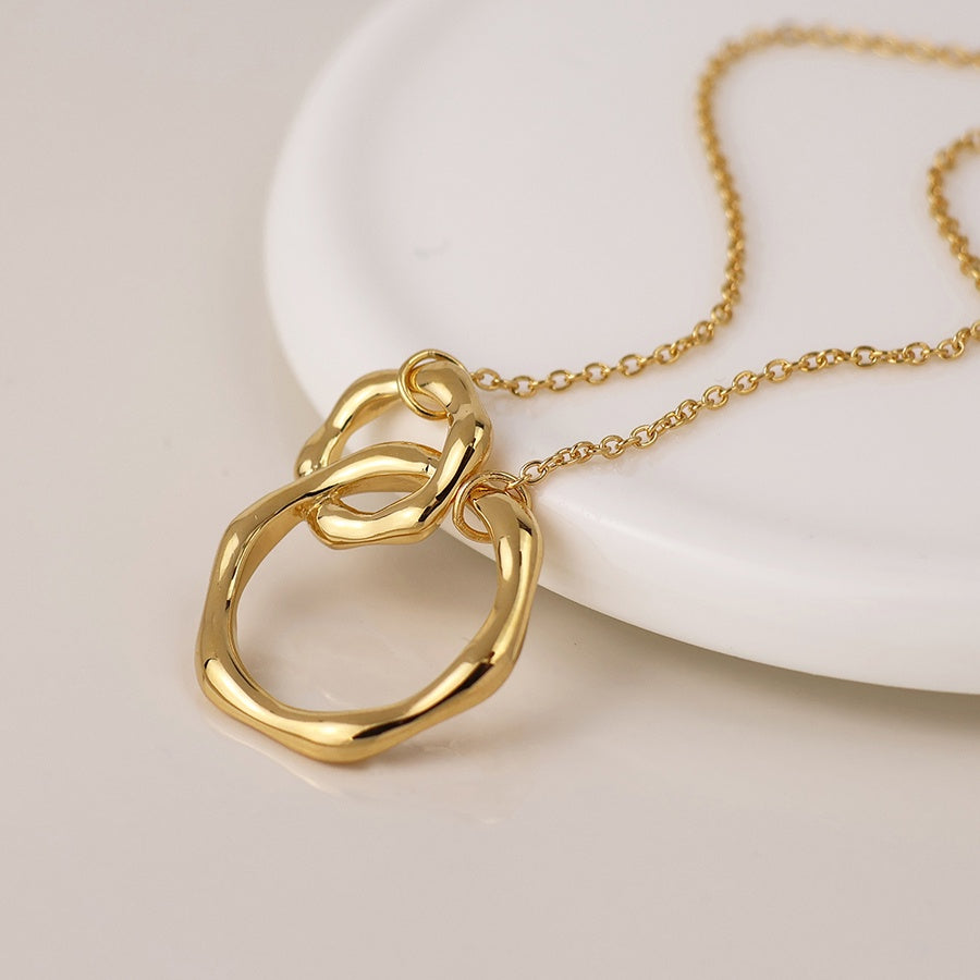 Gold plate on sterling silver interlinked hoops pendant necklace