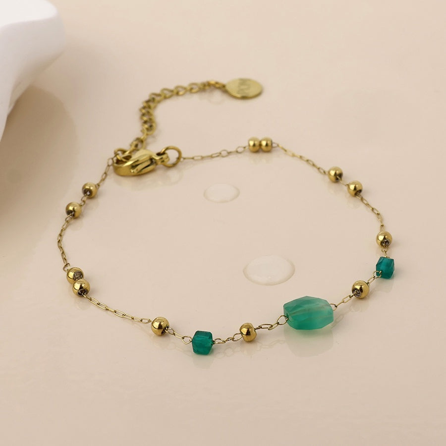 Ivy beaded waterproof bracelet - gold/green