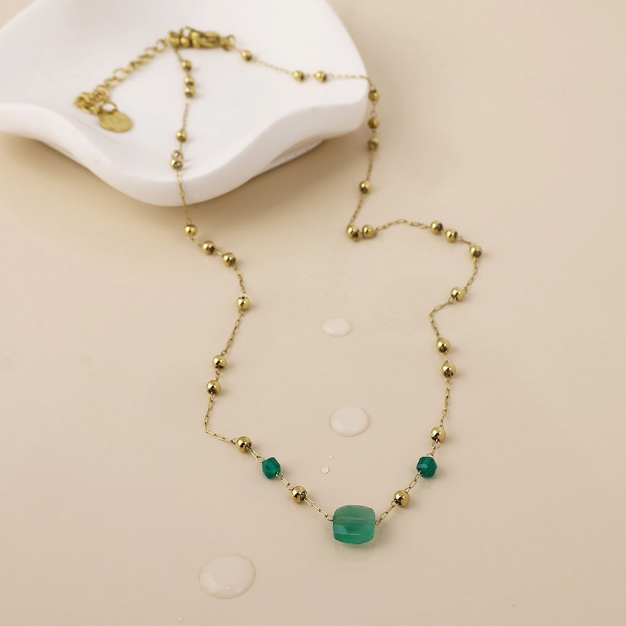 Ivy beaded waterproof necklace - gold/green