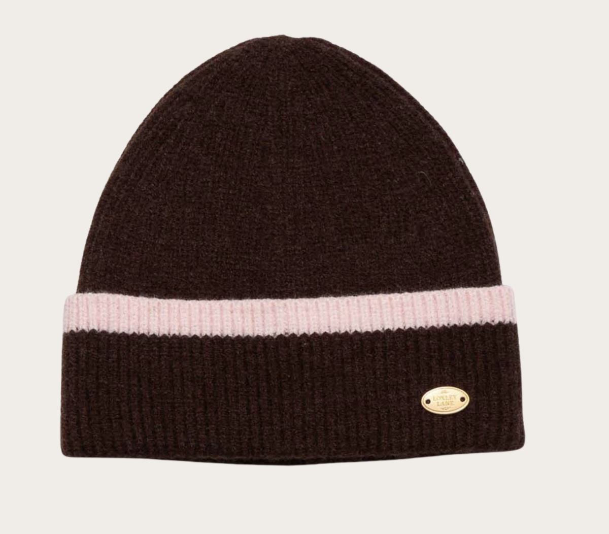 Beanie hat knitted boarder design pink