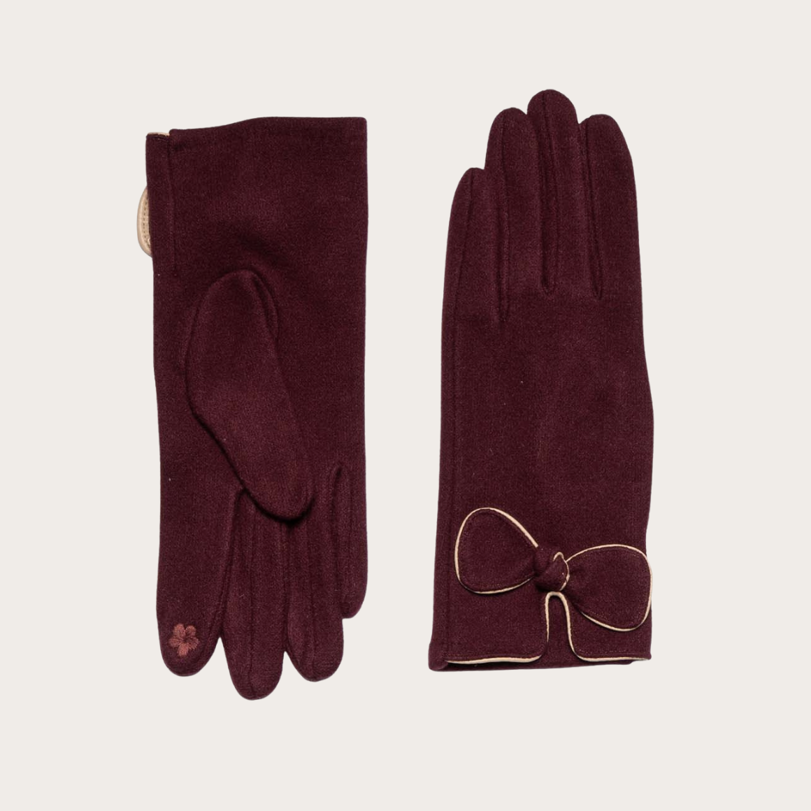 Bow detail gloves touch screen burgundy
