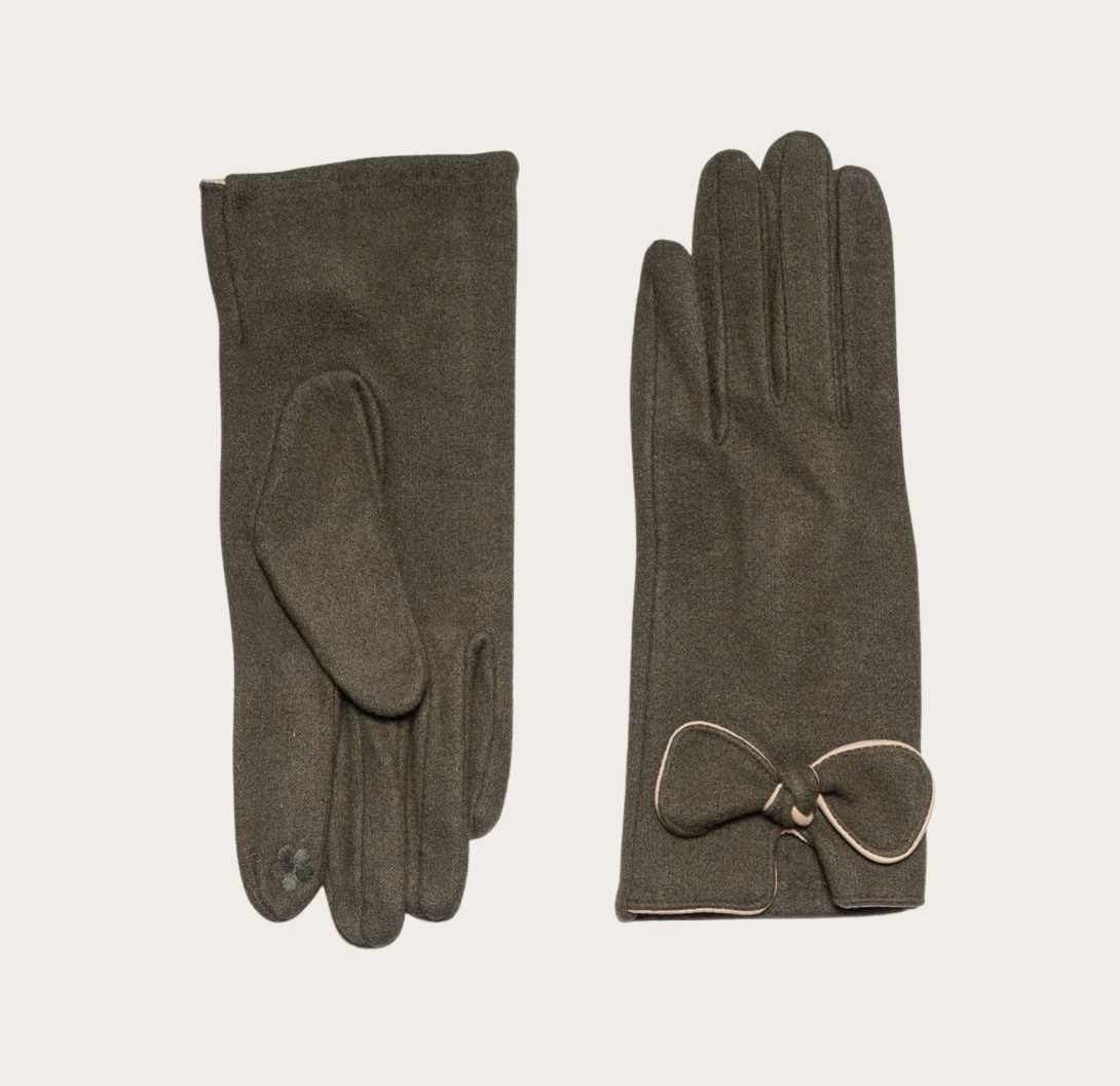 Bow detail gloves touch screen green