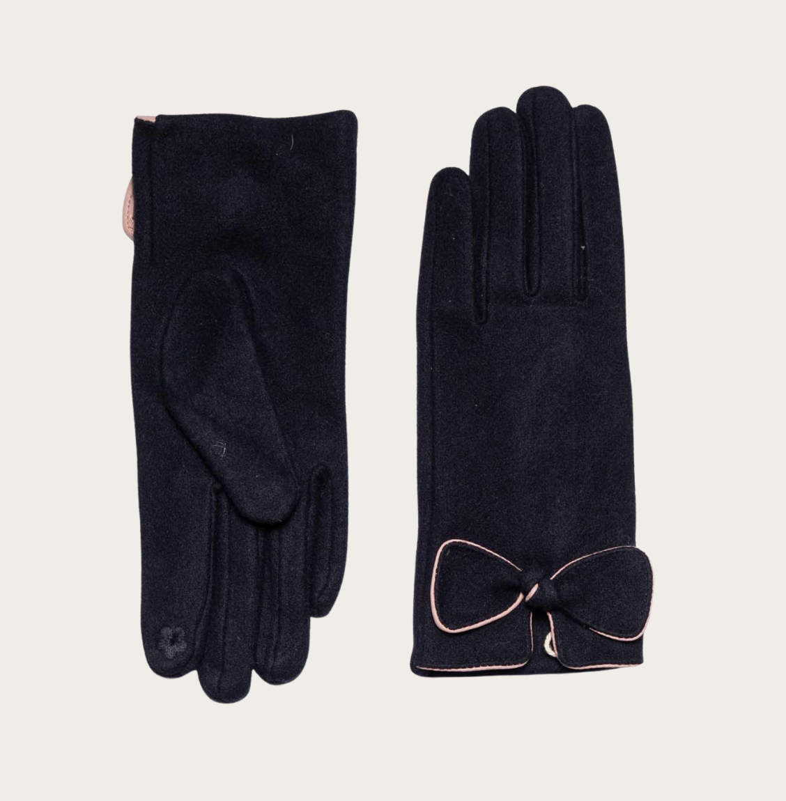 Bow detail gloves touch screen navy