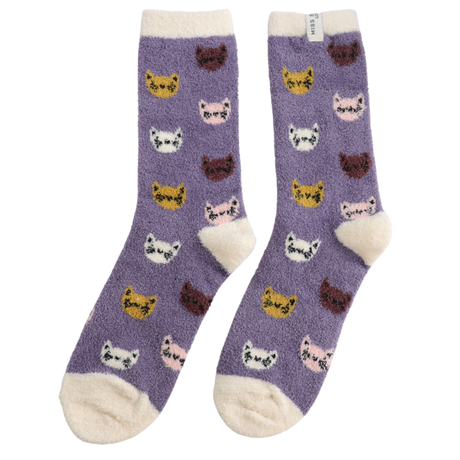 Fluffy socks - kitty faces