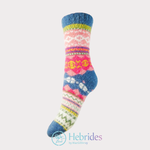 Blue heeled Multi Coloured wool blend socks size 4-7