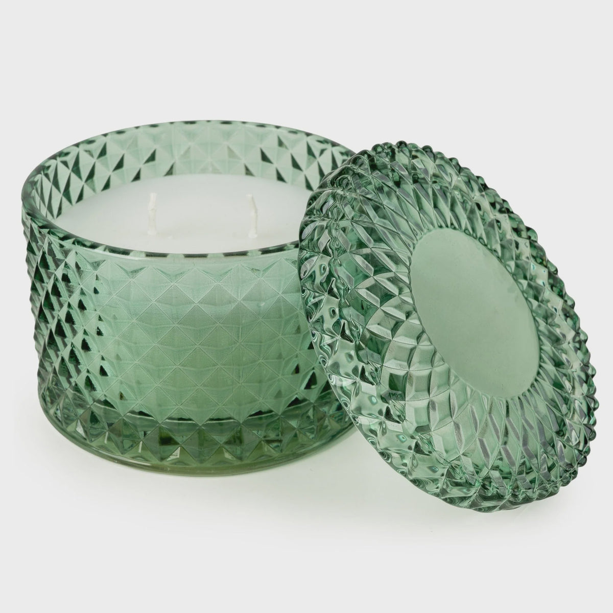 Small Round Embossed Candle Jar - The Silk Road green