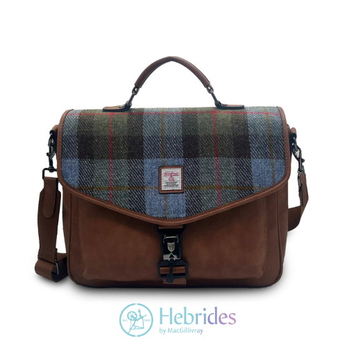 Chestnut and blue tartan Tweed - laptop bag