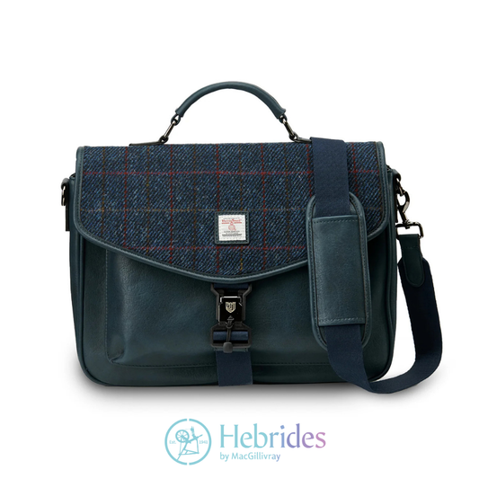 Navy over check Harris Tweed - laptop bag