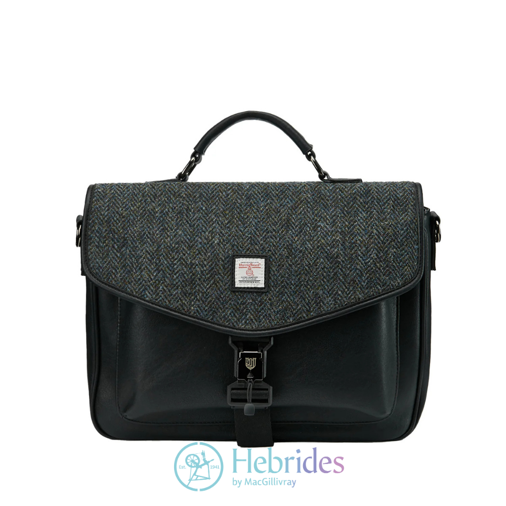 Black and grey herringbone Harris Tweed - laptop bag